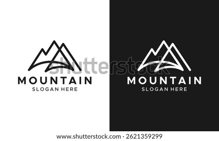 Mountain logo design. Abstract mountain peak vector design with line style graphic icon symbol