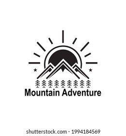 mountain logo design in black color line art style for brand.