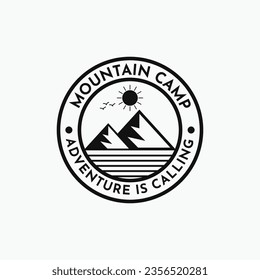 Mountain logo design circle vintage retro style label badge