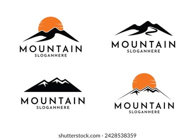 Mountain logo design concept idea, mountain and sun logo design set collection
