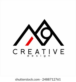 Diseño de logo de montaña con el concepto de la letra M y el número 9.