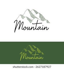 Mountain Logo Design with Hand-Drawn Peaks and Elegant Script Typography