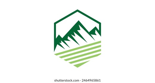 mountain logo design with hexagons, agriculture, logo design icon, vector, symbol, creative idea.