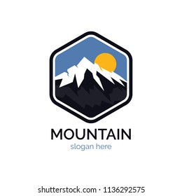 Mountain logo design icon template. Explore natural expedition vector illustration