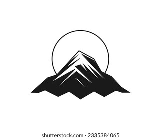 Mountain logo design. Illustration of black and white mountain for web design, mobeile app and business card. High quality mountain minimalistic logo. 