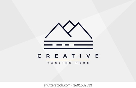 Mountain logo design. Landscape nature hills road symbol icon template vector.