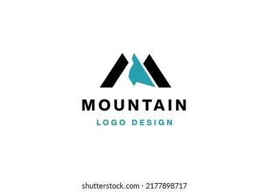 Mountain logo design with letter M vector illustration.