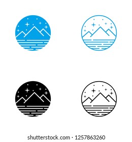 Mountain logo design with line art style and black versions