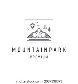 Diseño de logotipo de montaña con arte de línea sobre fondo blanco