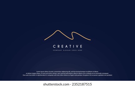 Mountain logo design with line art style vector illustration.