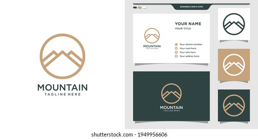 Mountain logo design with linear style and circle concept. Logo and business card design. Premium Vector