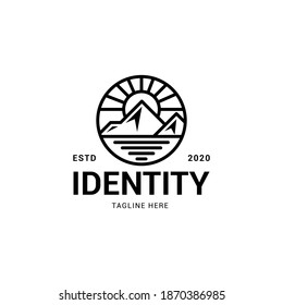 Mountain logo design, minimalist concept, lineart style, isolated white background.