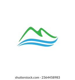 Mountain logo design with natural water waves