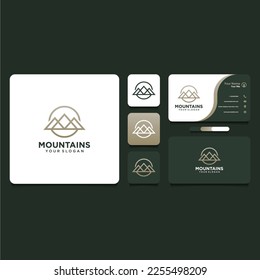 mountain logo design with outdoor and line art