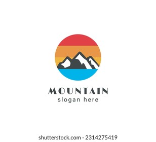 Mountain logo design peak hill high snow circle vector symbol icon design illustration