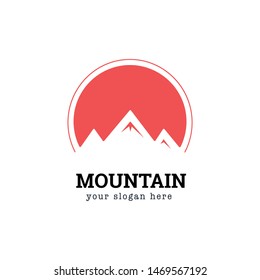 mountain logo design, red circle mountain design illustration
