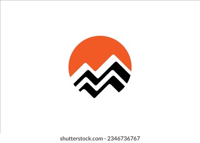 Diseño de logotipo de montaña con fondo solar