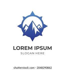 mountain logo design template concept vector with flat blue color style