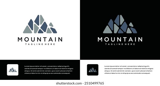 Mountain logo design template illustration with rocks forming a mountain	
