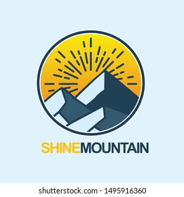 Mountain Logo Design template, with line art style and yellow sun background
