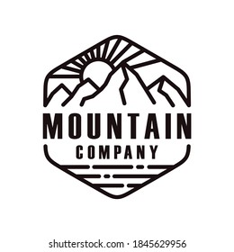 mountain logo design template with line art style vector