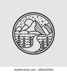 mountain logo design template with line art style vector