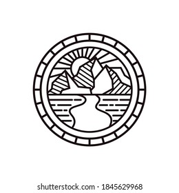 plantilla de diseño de logotipo de montaña con estilo de arte de línea vector