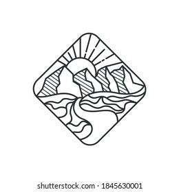 Design-Vorlage für Berglogo mit Linienart, Vektorgrafik
