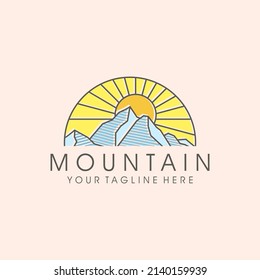 plantilla de diseño de logotipo de montaña con estilo de arte de línea vector
