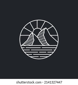 mountain logo design template with line art style vector