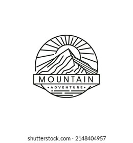 mountain logo design template with line art style vector
