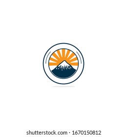 Mountain Logo Design Template. Mountains with sun logo round shape.