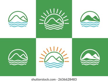 Mountain logo design template. mountain logo with simple lines, Mountain shaped brand, icon, badge or label. Vector	
