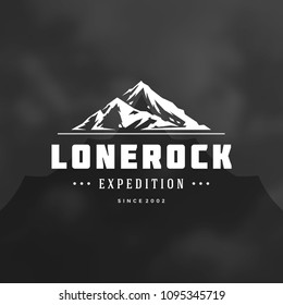 Mountain logo design template vector illustration. Retro typography badge emblem.
