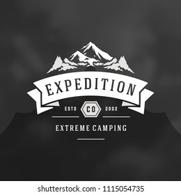 Mountain logo design template vector illustration. Retro typography badge emblem.