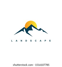 Mountain logo design template.shine sky with mountain illustration