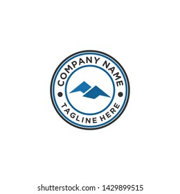 Mountain logo design vector blue color simple minimalist emblem or badge style