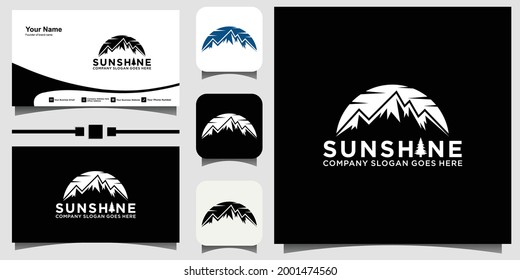 Design-Vektorgrafik für Mountain-Logo mit Visitenkartenhintergrund