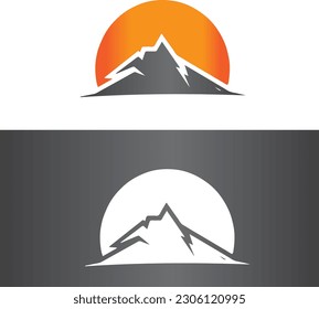 Mountain Logo Design mit Vektordatei. Logo-Design für Mountain Icon. Gebirgspalette Logo Design. Orangefarbenes graues Logo-Design. Berg in Vektordatei.