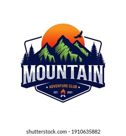 Mountain logo design vector illustration, outdoor adventure . Vector graphic for t shirt and other uses.
