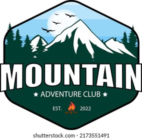 Ilustración vectorial del diseño del logo de montaña. Logotipo de aventura al aire libre premium.