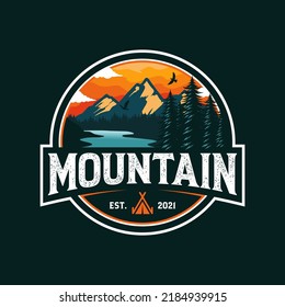 Mountain logo design vector illustration, outdoor adventure . Vector graphic for t shirt and other uses.