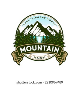 Mountain logo design vector illustration, outdoor adventure . Vector graphic for t shirt and other uses.