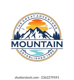 Mountain logo design vector illustration, outdoor adventure . Vector graphic for t shirt and other uses.