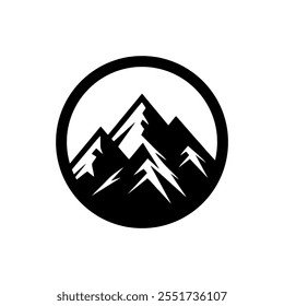 Mountain logo design vector illustration template black and white hand draw in circle