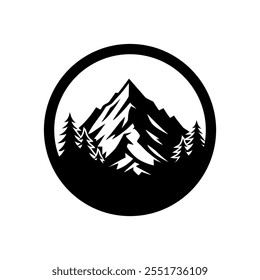 Mountain logo design vector illustration template black and white hand draw. Art icon of paronama