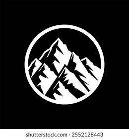 Mountain logo design vector illustration template black and white hand draw. Art icon of paronama