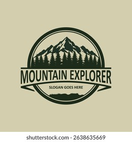 Mountain logo design vector illustration, outdoor adventure . Vector graphic for t shirt and other uses
