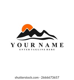 mountain logo design,  vector, pine tree,  silhouette,  logo premium,professional camping logo, holiday logo, vacation, landscape, mountain and mountains 