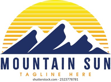 Mountain logo design with vector sun icon
